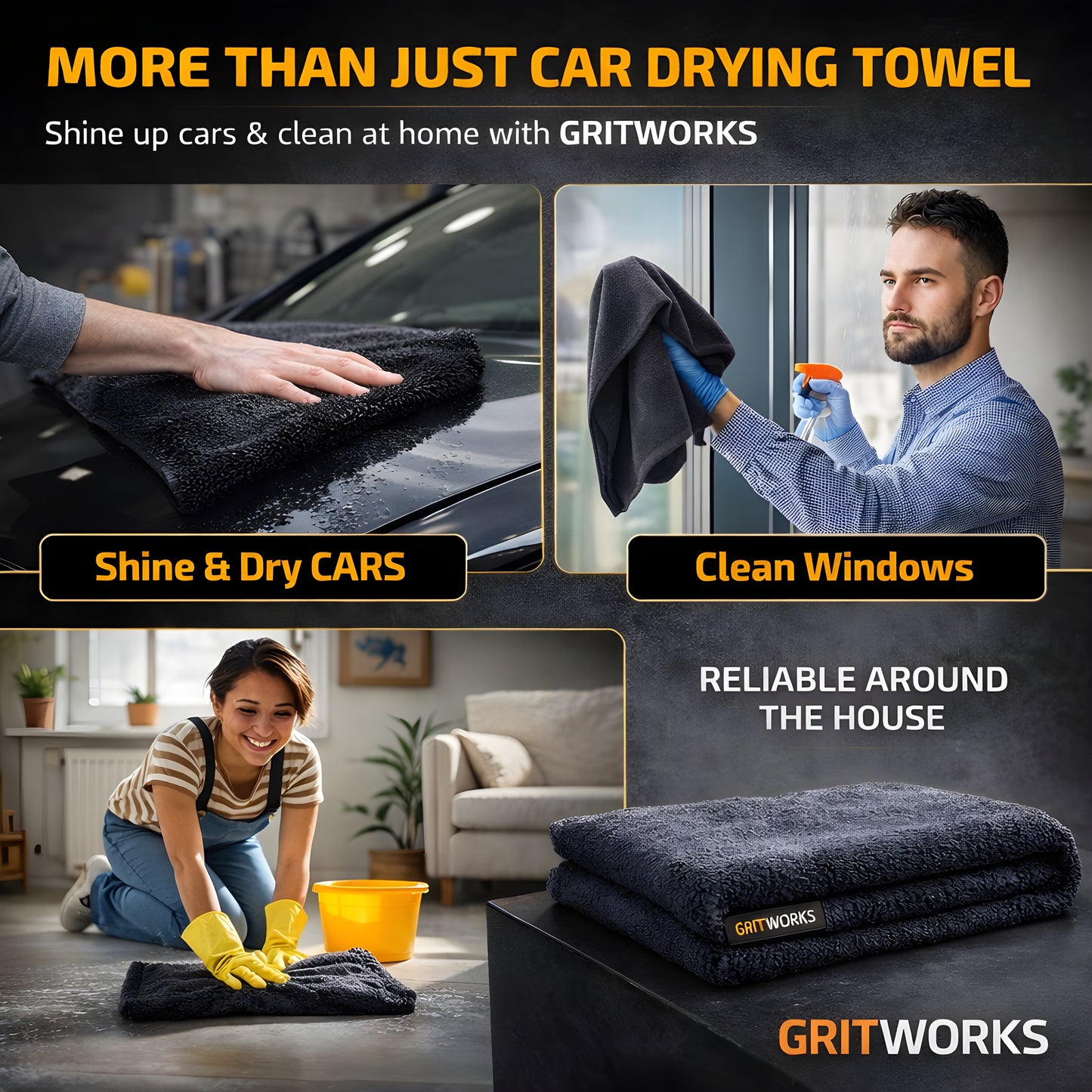 GritWorks 1300 GSM Microfiber Drying Towels
